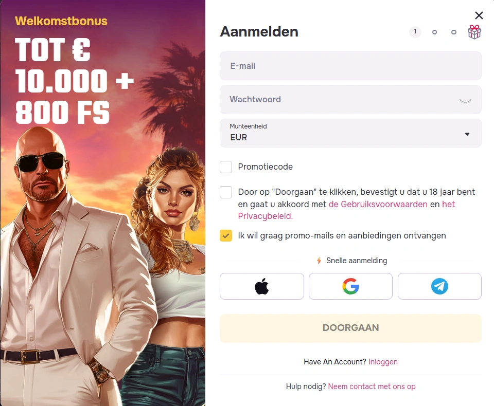 Registreren bij GTBET